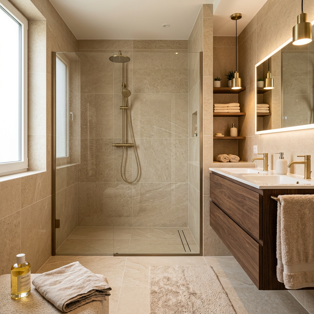 Salle de bain avec carrelage